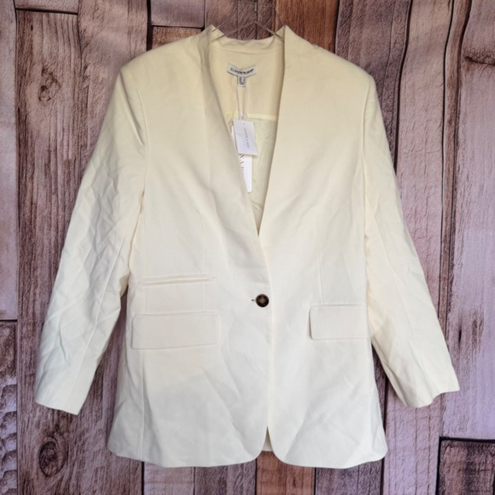 Shona Joy Irena Oversized Collarless Blazer Cream Tailored Minimalist US‎ 6 NWT